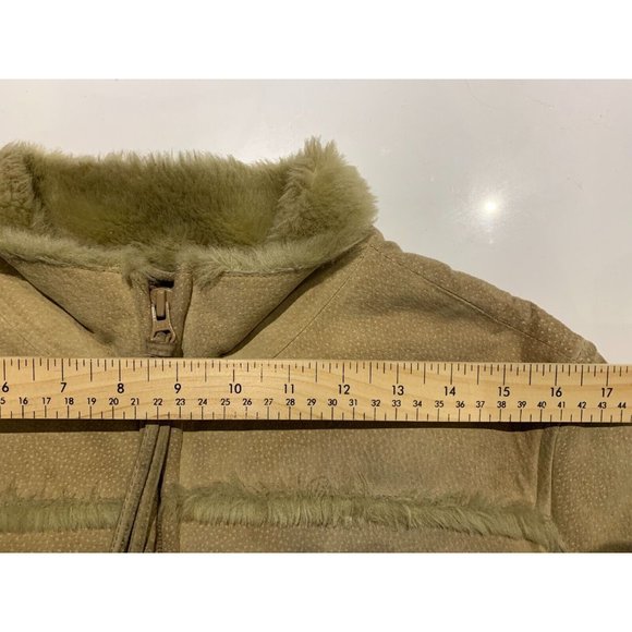Women's Large ALDO Suede Leather Sherpa Lined Coat/Jacket Beige/Tane - Picture 11 of 12